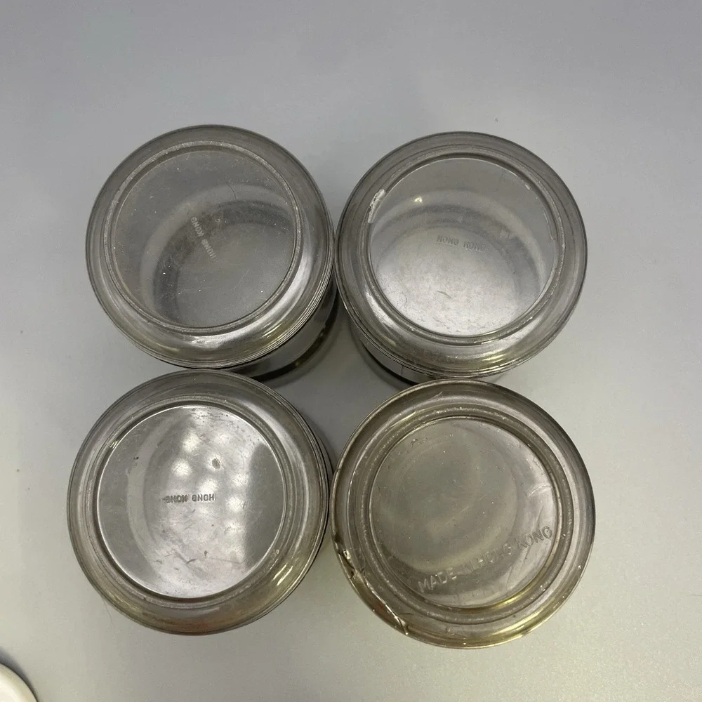Vtg 4 MCM Storage Jars Desk Organization Red Blue White‎ Ball Lids Retro *Read